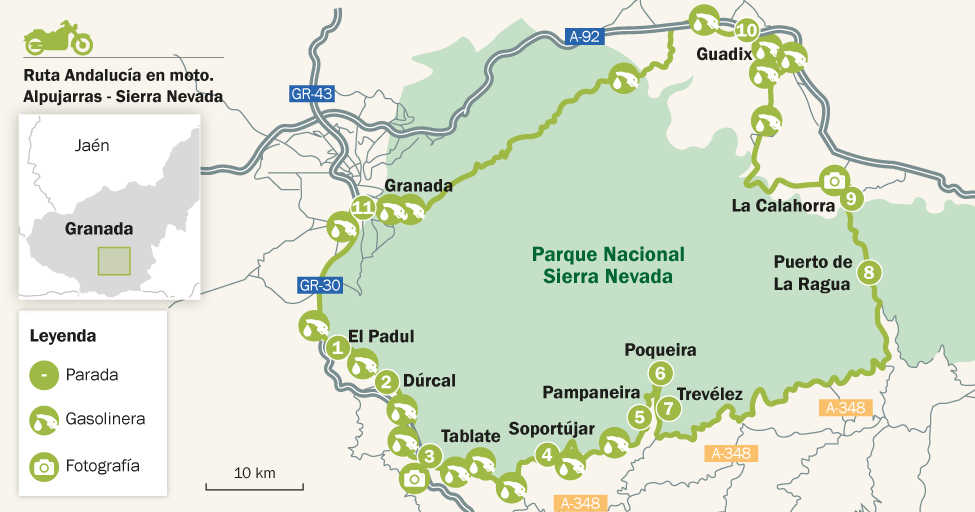 Mapa ruta en moto Alpujarras - Sierra Nevada
